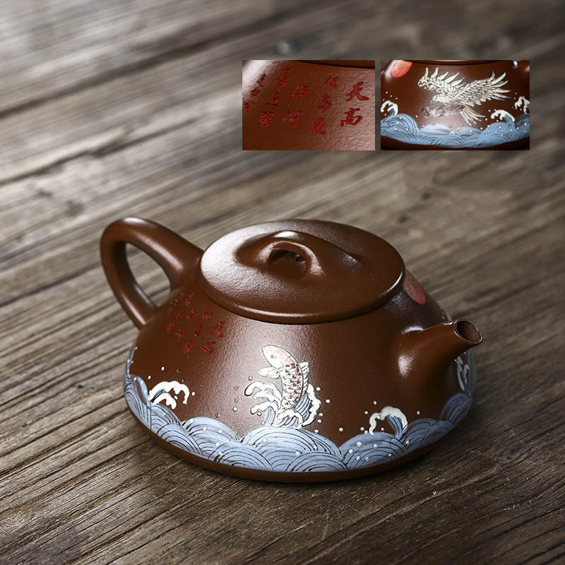 "The Vast Sky" Hand-Painted Yixing Zisha Teapot by Wu Xiaowei (300cc / 10.1 oz)