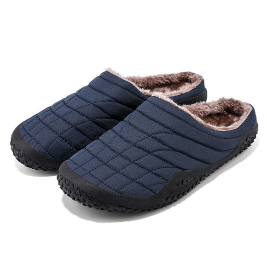 (Limited Time Sale 49%off)Men slippers home winter indoor warm plush shoes thick bottom waterproof leather house slippers cotton shoes