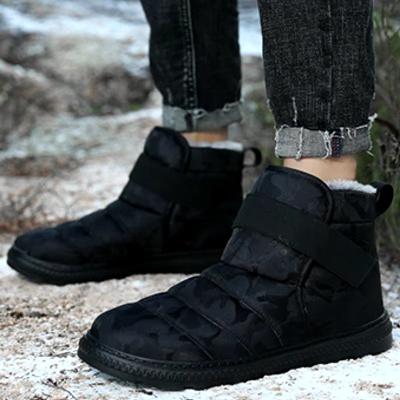 (Limited Time 70% Discount Event) Men's 2024 Winter New Warm Waterproof Non-Slip Puncture-Resistant Velcro Slip-On Snow Boots Ankle Support Orthopedic Wide Toe Arch Support Cotton Shoes