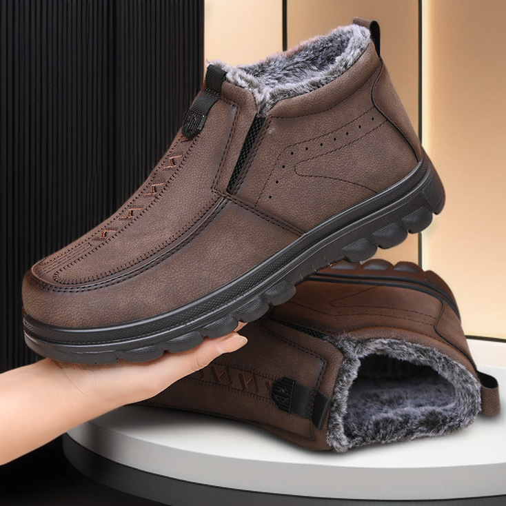 (Limited Time Discount 70% off)Men's Winter Warm Genuine Leather Flannel Lined Orthopedic Boots Arch Support Waterproof Non-Slip Boots