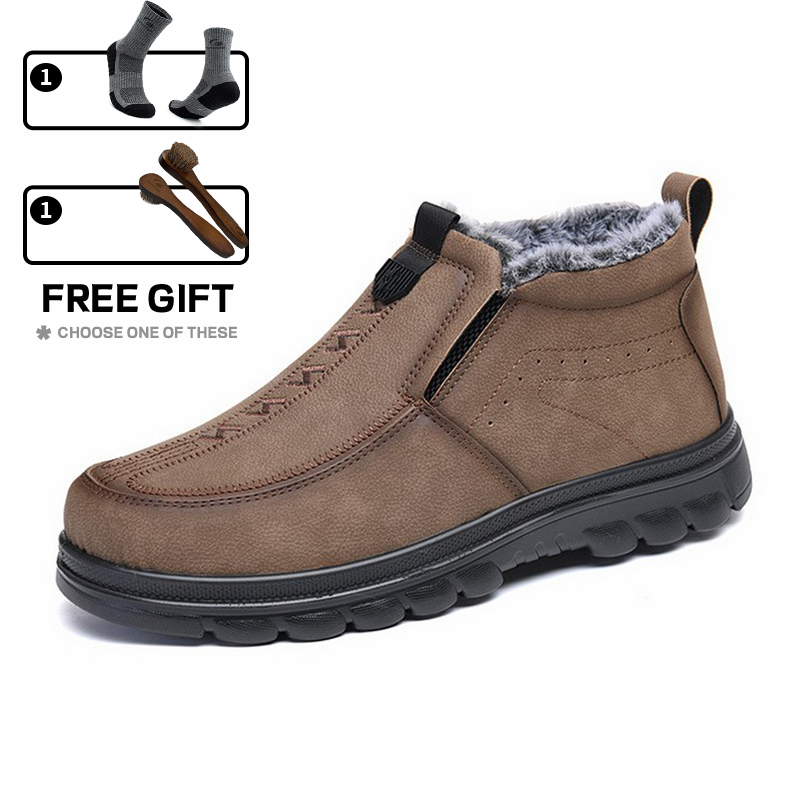 (Limited Time Discount 70% off)Men's Winter Warm Genuine Leather Flannel Lined Orthopedic Boots Arch Support Waterproof Non-Slip Boots