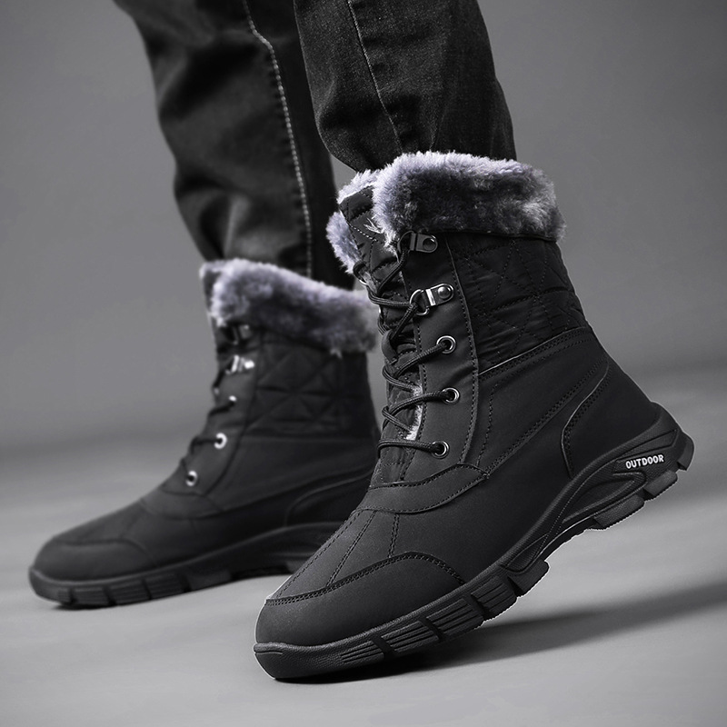 (Limited Time Sale 49%off)Men's Winter Warm Thick Leather Platform Fur Lined Snow Boots Waterproof Non-slip Wear-resistant Winter Boots