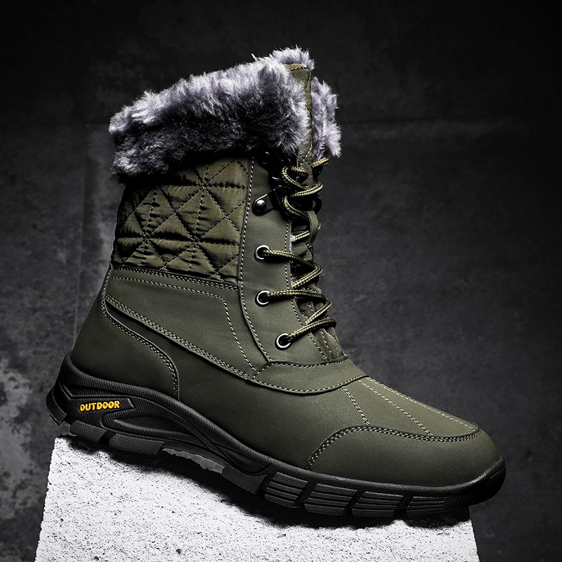 (Limited Time Sale 49%off)Men's Winter Warm Thick Leather Platform Fur Lined Snow Boots Waterproof Non-slip Wear-resistant Winter Boots