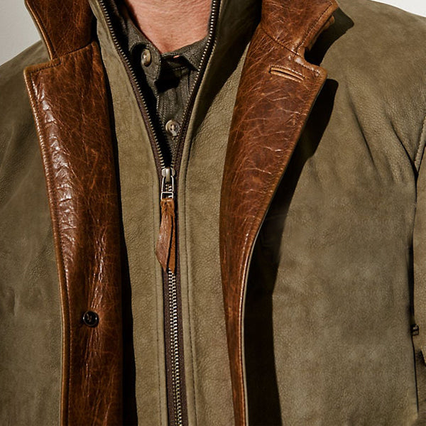 Men's Vintage Carlsbad Calfskin Leather Blazer With Merino Shearling Collar