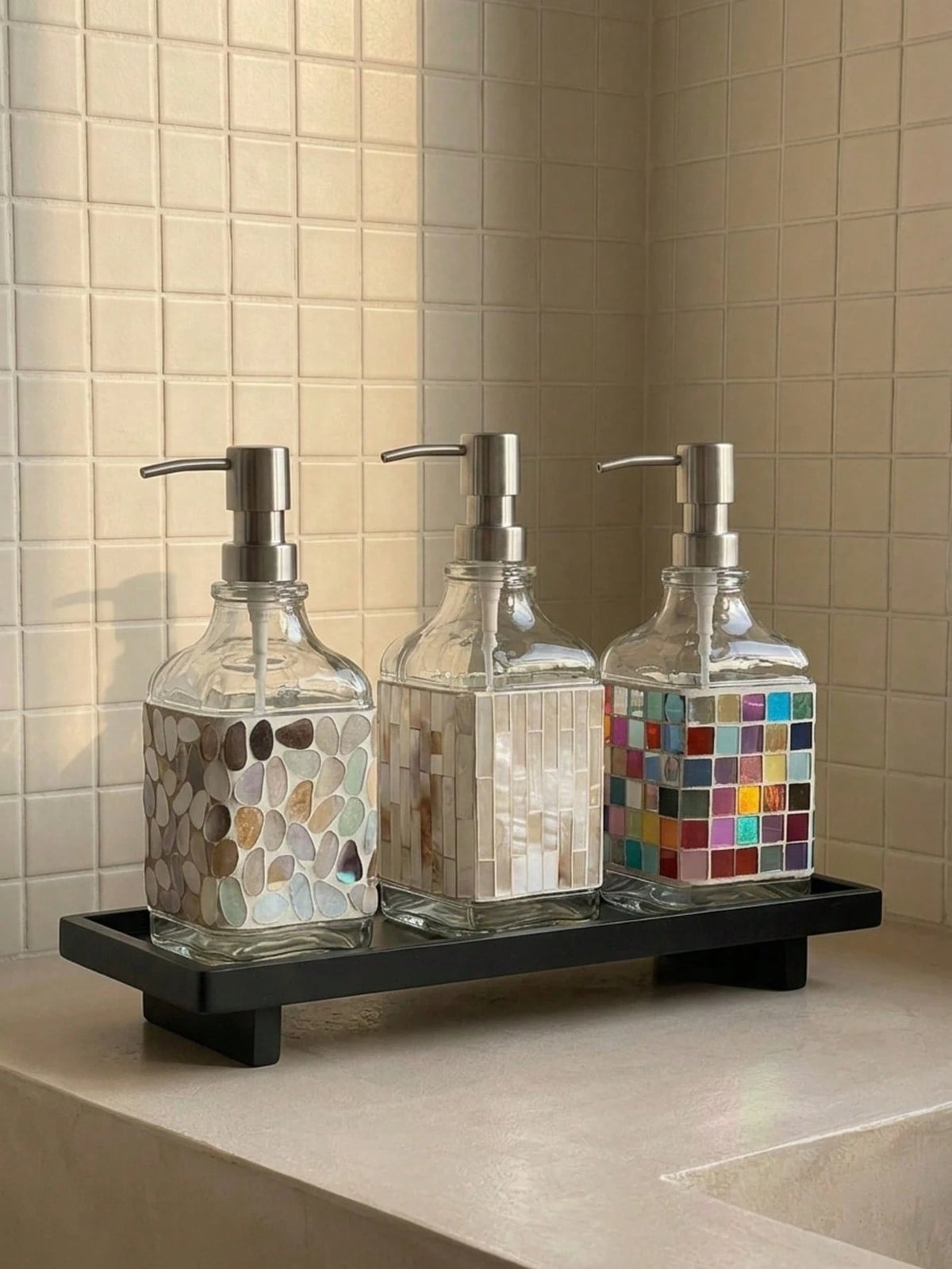 Cirelle Nordic Style Mosaic Hand Soap Dispenser, Glass Lotion Bottle, Bathroom Decorative Container