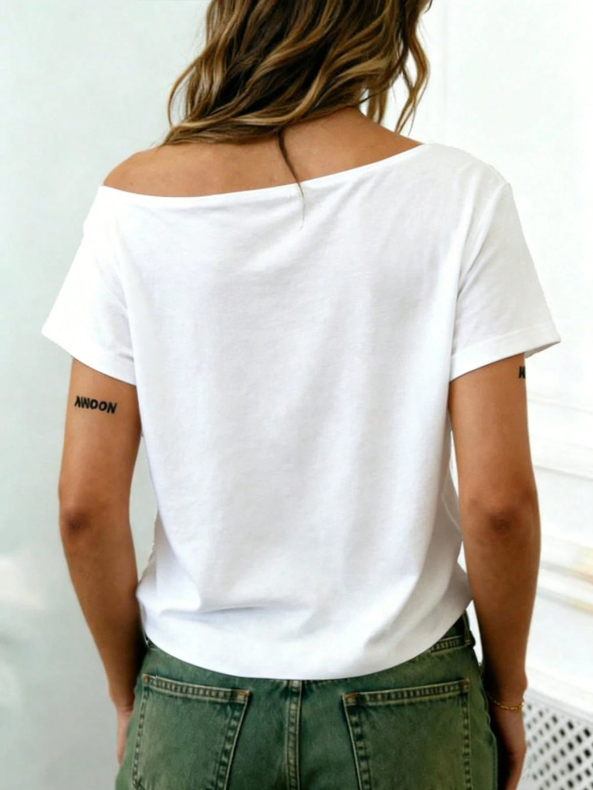 Rovax Fitted Short Solid Color Asymmetric Collar Summer Short Sleeve T-Shirt