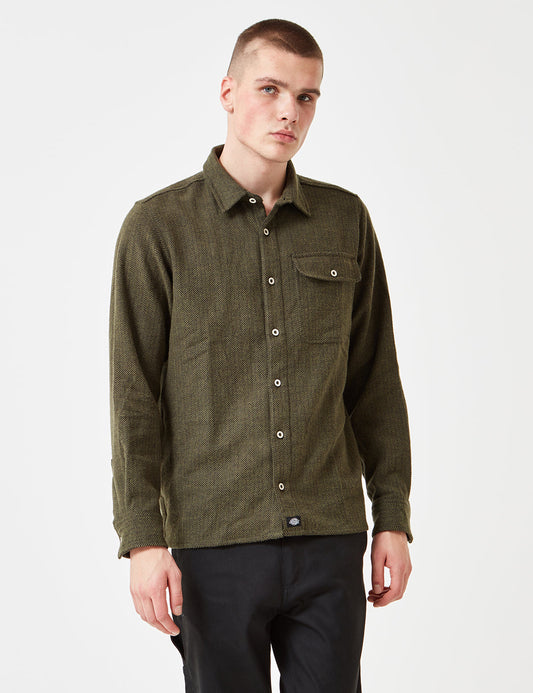 Lewisburg Herringbone Shirt - Olive Green