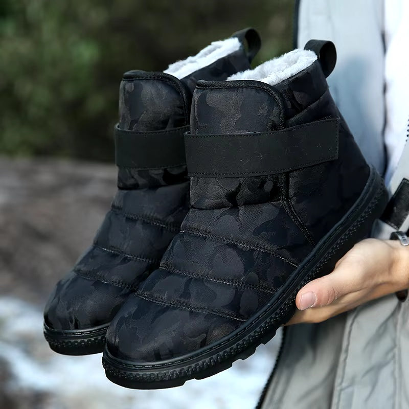 (Limited Time 70% Discount Event) Men's 2024 Winter New Warm Waterproof Non-Slip Puncture-Resistant Velcro Slip-On Snow Boots Ankle Support Orthopedic Wide Toe Arch Support Cotton Shoes
