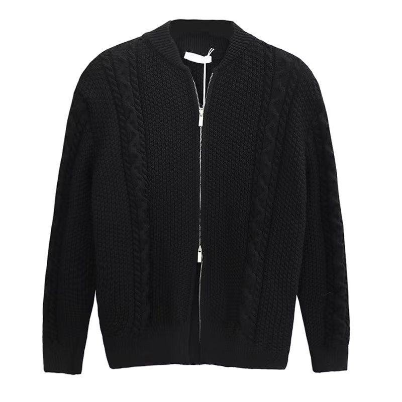 Men's Solid Color Leisure Long Sleeved Knit Sweater Cardigan